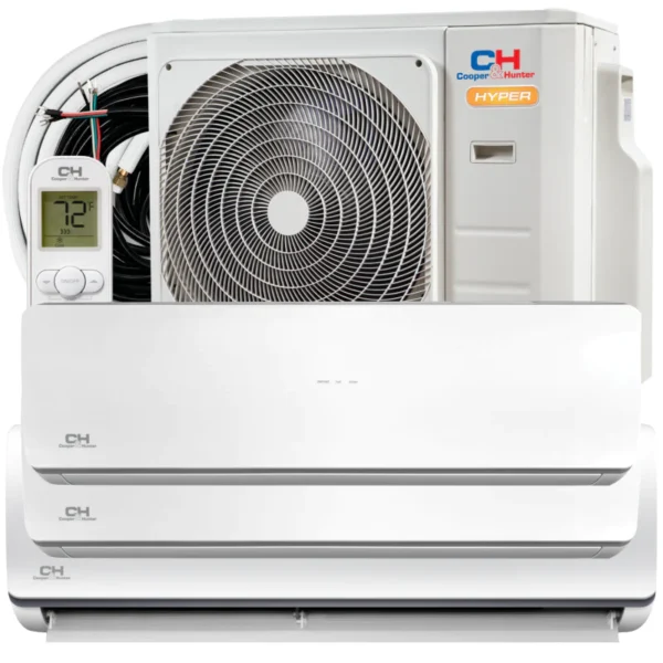 3 Zone 12k+12k+12k Hyper Series Ductless Mini Split with Installation Kits, 22 SEER 2.3 Ton Tri Zone Air Conditioner System Wi-Fi Adapter Included