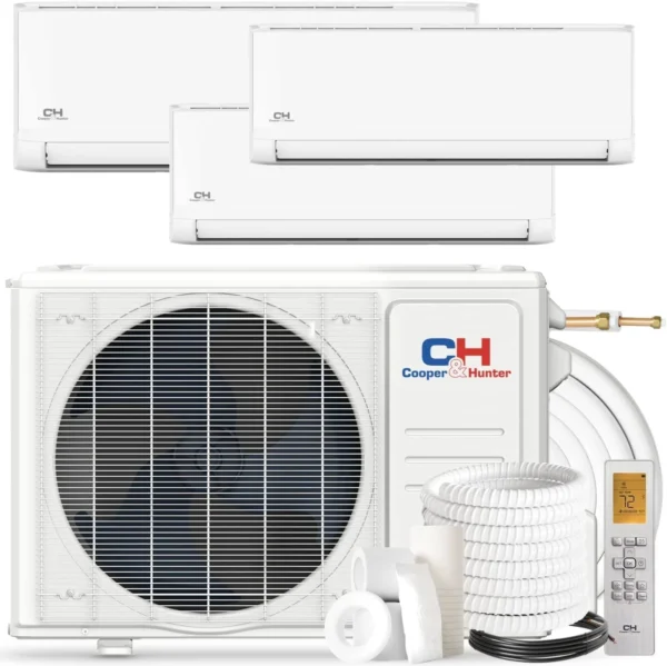 3 Zone 6k+9k+18k Wall Mount OLIVIA Series Ductless Mini Split A/C and Heat Pump with 25ft Installation Kits – Wi-Fi Adapter Included