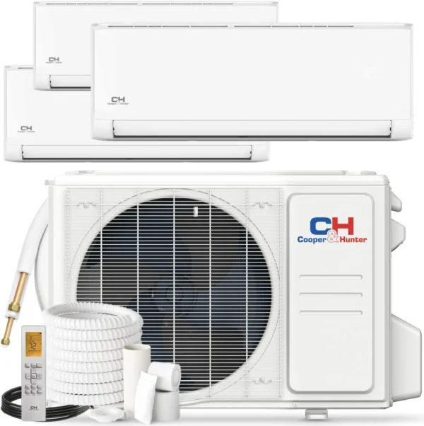 3 Zone 9k+12k+12k Wall Mounts Ductless Mini Split with Installation Kits, 24.6 SEER2, 2.3 Ton Tri Zone Multi Air Conditioner System Wi-Fi Adapter Included