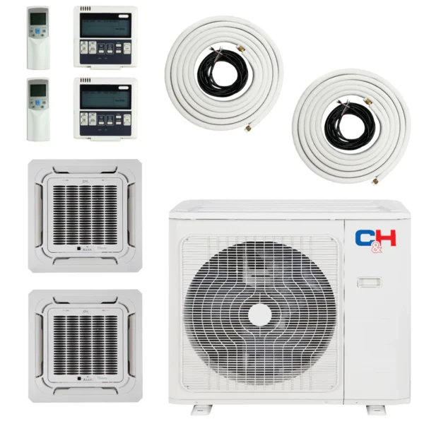 36,000 BTU 2 Zone 12k+24k Ceiling Cassette with Installation Kits, Sophia Series 22.5 SEER 3 TON Dual Zone Ductless Multi Mini Split Air Conditioners