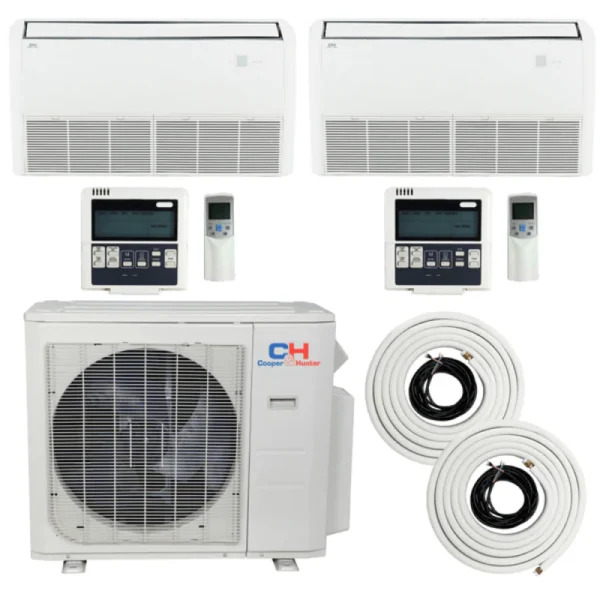 36,000 BTU 2 Zone 18k+18k Universal Floor/Ceiling with 25ft Installation Kits, Sophia Series 22.5 SEER 3 TON Dual Zone Ductless Multi Mini Split AC System