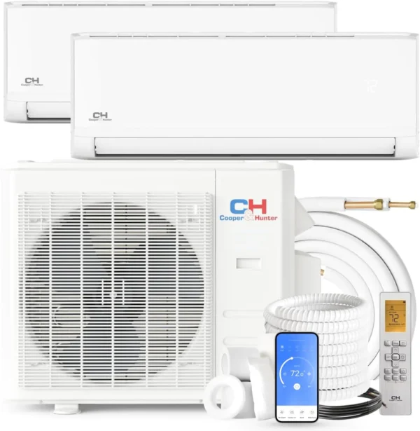 36,000 BTU 2 Zone 18k+18k Wall Mounts with Installation Kits, 23.9 SEER 3 TON Dual Zone Ductless Multi Mini Split AC System Wi-Fi Adapter Included
