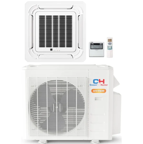 36,000 BTU 230V 17.5 SEER Ceiling Cassette, Hyper Series Light Commercial Ductless Mini Split 3 TON AC Heat Pump + Installation Kit Option