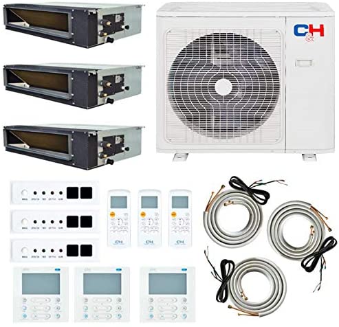 36,000 BTU 3 Zone 12k+12k+18k Concealed Duct with Installation Kits, 22.5 SEER 3 Ton Tri Zone Slim Duct Air Conditioners