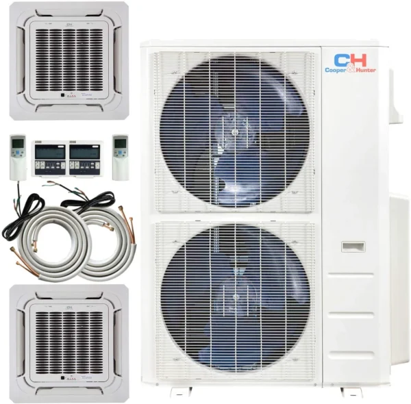 48,000 BTU 2 Zone 24k+24k Ceiling Cassette with 25ft Installation Kits, Sophia Series 21.5 SEER 4 TON Dual Zone Ductless Multi Mini Split AC System