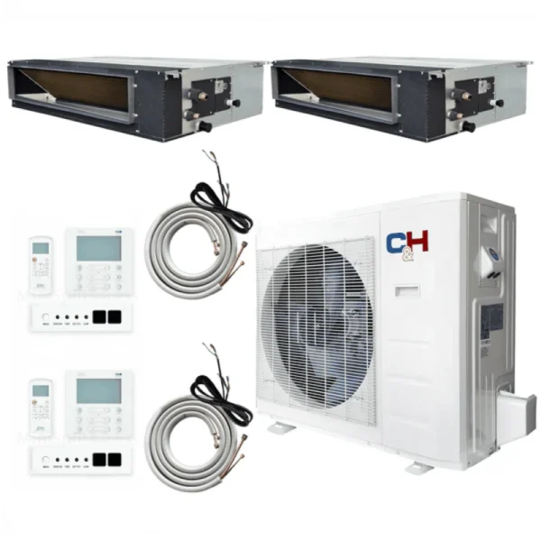 48,000 BTU 2 Zone 24k+24k Concealed Duct with Installation Kits, Sophia Series 21.5 SEER 4 Ton Dual Zone Slim Duct AC System