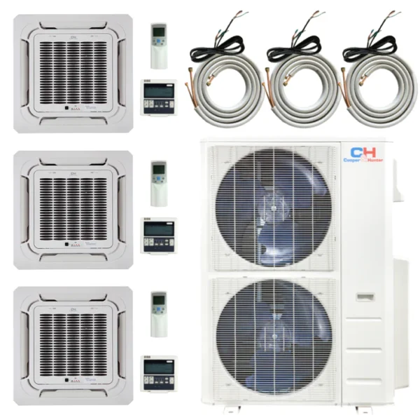 48,000 BTU 3 Zone 18k+18k+24k Ceiling Cassettes with Installation Kits, 21.5 Seer 4 Ton Tri Zone Ductless Multi Mini Split Air Conditioner