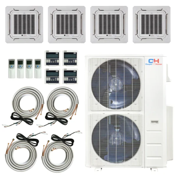 48,000 BTU 4 Zone 9k+12k+18k+18k Ceiling Cassette Ductless Mini Split with Installation Kits, Sophia Series 21.5 SEER 4 Ton Quad Zone Multi Zone Air Conditioner System