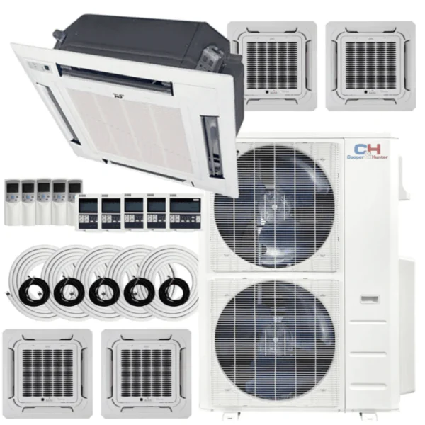 48,000 BTU 5 Zone 9k+9k+9k+9k+18k Ceiling Cassettes with Installation Kits, 21.5 Seer 4 Ton Penta Zone Five Zone Ductless Multi Mini Split Air Conditioner