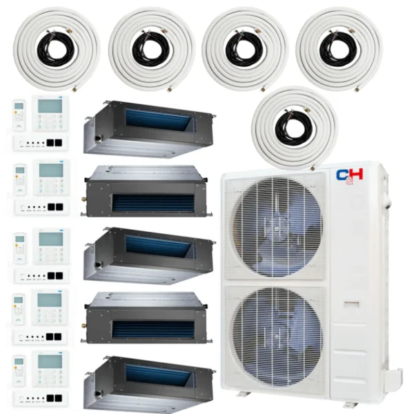 48,000 BTU 5 Zone 9k+9k+9k+9k+9k Concealed Duct Mini Split with Installation Kits, Sophia Series 21.5 SEER 4 Ton Penta Zone Five Zone Slim Duct Air Conditioners