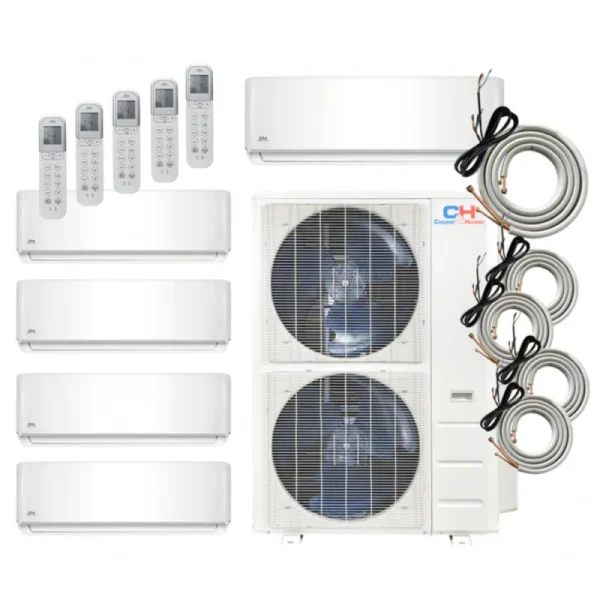 55,000 BTU 5 Zone 12k+12k+12k+12k+12k Ductless Mini Split with Installation Kits, Sophia Series 19 SEER 4.5 Ton Penta Zone Five Zone Air Conditioner System