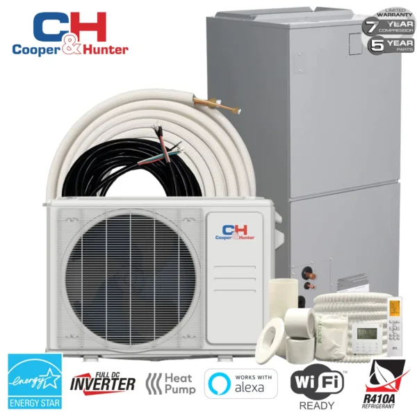 Cooper&Hunter 36,000 BTU 3 TON 17 SEER Heat Pump Split System with Multi Position Air Handler Unit Including 25ft Installation Kit