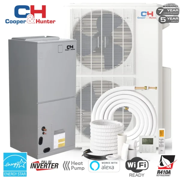 Cooper&Hunter 48,000 BTU 4 TON 16.2 SEER Heat Pump Split System with Multi Position Air Handler Unit Including 25ft Installation Kit