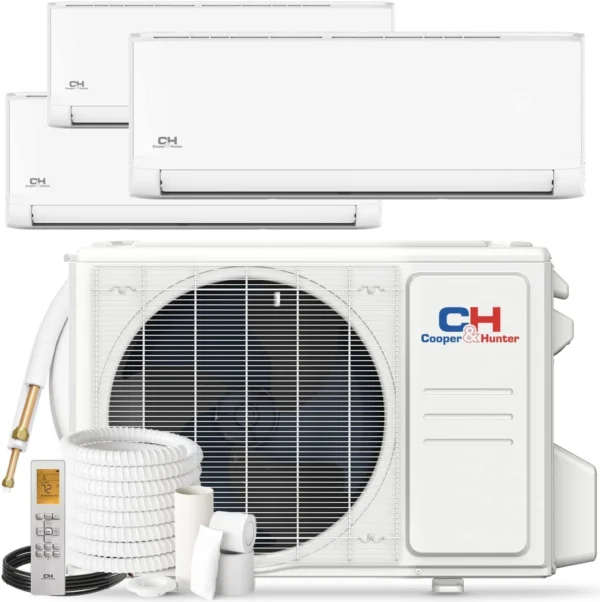 Cooper&Hunter Astoria Series 36,000 BTU 23 SEER Tri (3) Zone with 6000 6000 24000 BTU Wall Mount Handlers Ductless Mini Split A/C and Heater with Installation Kits