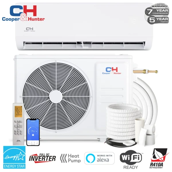 Cooper&Hunter, Olivia Series, 9,000 BTU, 115V, 23 SEER, Ductless Mini Split Wall Mount AC/Heater with Installation kit Wi-Fi Adapter Included